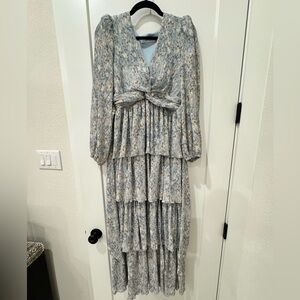 Astr Long Sleeve Floral Maxi Dress - Blue and Cream